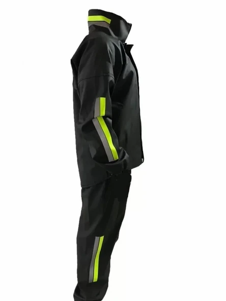 Unisex Tam Kalıp Motorcu Kurye Su Gecirmez Yağmurluk Takım - Siyah - Resim 3