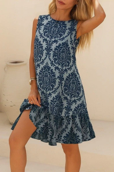 Kadın Kolsuz Sırttan Bağlamalı Fırfırlı Leopar Desenli Süprem Elbise ürün görseli