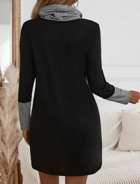 Kadın Uzun Kollu Balıkçı Yaka Bağcıklı Iki Iplik Elbise - Resim 4