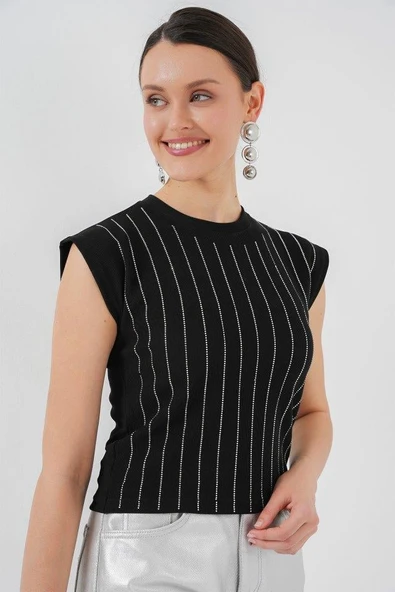 Sıfır Kol Taşlı Bluz 931 - Siyah ürün görseli