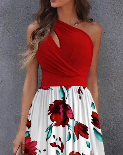 Kadın Tek Omuzdan Askılı Damla Detaylı üst Dalgıç Alt Süprem Maxi Elbise - Resim 2