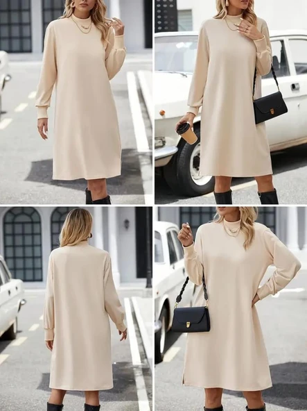 Kadın Uzun Kollu Balıkçı Yaka Kısa şardonlu Dalgıç Elbise - Resim 6