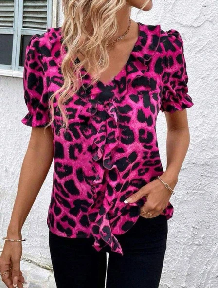 Kadın Mikro Kumaş önü Fırfır Detaylı Bluz - Resim 2