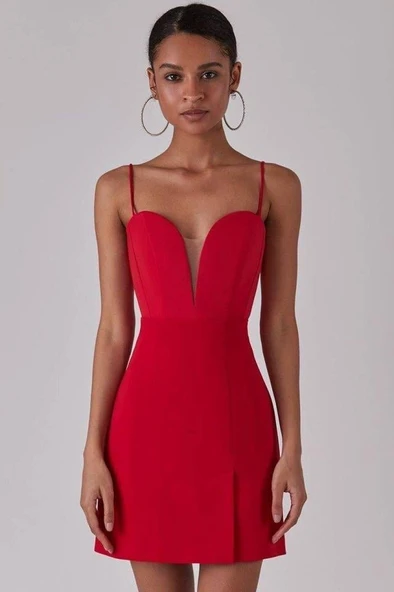 Kadın Derin V Yaka Sırt Dekolteli Fırsat Ürün Mini Elbise - Resim 2