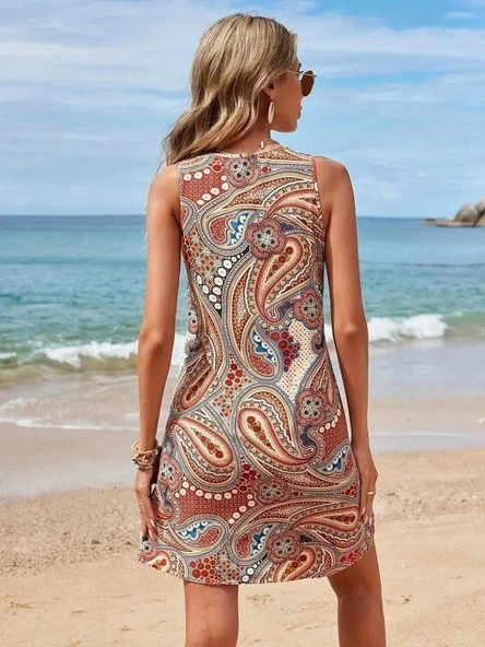 Kadın Kısa Kollu Dantel V Yakalı Desenli Süprem Elbise - Resim 4