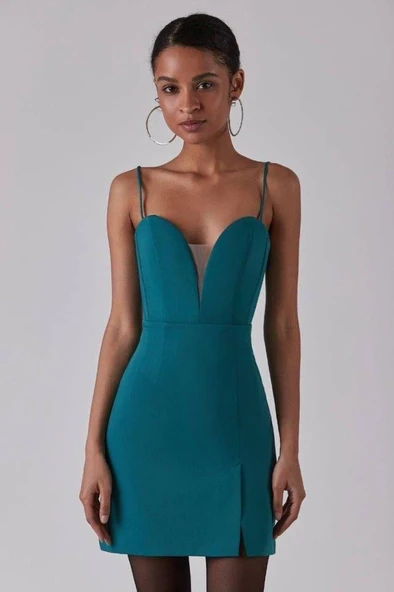 Kadın Derin V Yaka Sırt Dekolteli Fırsat Ürün Mini Elbise - Resim 2