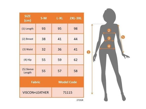 Kadın Uzun Kollu üst Viskon Alt Kloş Deri Elbise - Resim 4