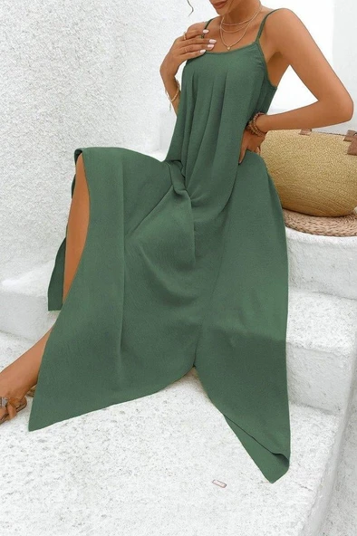 Kadın Ip Askılı V Yakalı Asimetrik Detaylı Aerobin Elbise ürün görseli