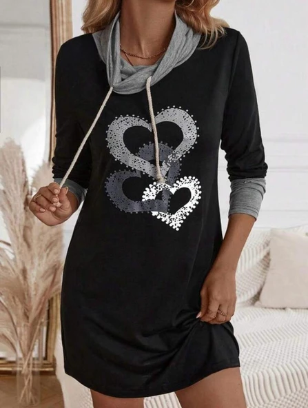 Kadın Uzun Kollu Balıkçı Yaka Bağcıklı Iki Iplik Elbise - Resim 3