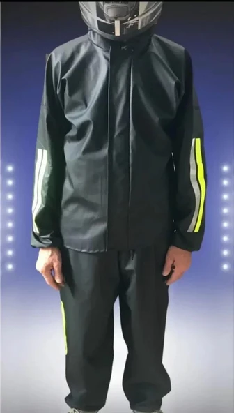 Unisex Tam Kalıp Motorcu Kurye Su Gecirmez Yağmurluk Takım - Siyah ürün görseli