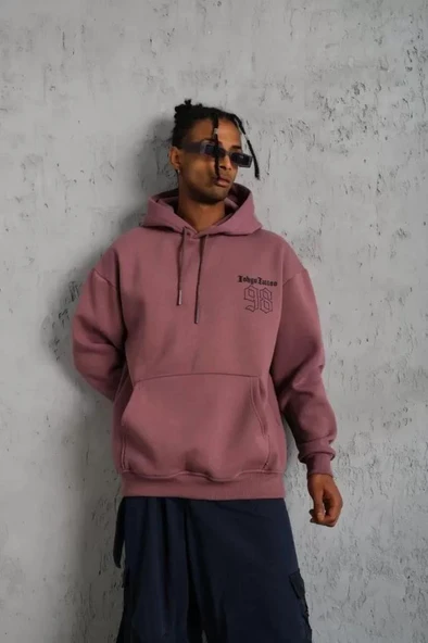 Erkek 98 Baskılı Kapşonlu Sweat - Gül Kurusu - Resim 3