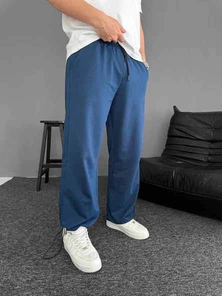 İki İplik Kumaş Baggy Alt Esofman - Turkuaz - Resim 4