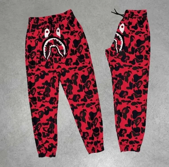 Erkek Bape Shark Dijital Baskılı Eşofman Altı - Kırmızı - 1