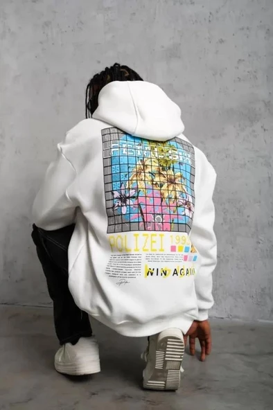 Erkek Patel Six Baskılı Kapüşonlu Sweat - Beyaz - Resim 4