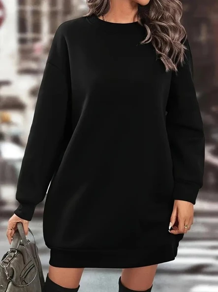 Kadın Uzun Kollu Bisiklet Yaka Iki Iplik Elbise - Resim 5