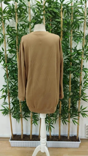 Kadın Uzun Kollu Bisiklet Yaka Yazılı Kısa Viskon Iki Iplik Elbise - Resim 5