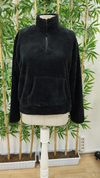 Kadın Uzun Kollu önden Fermuarlı Cepli Peluş Sweat - Resim 4