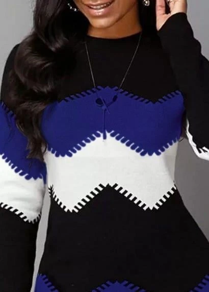 Kadın Uzun Kollu Zigzag Desen Triko Elbise - Resim 4