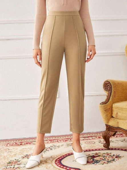 Kadın Yüksek Bel Ithal Krep Pantolon - 5