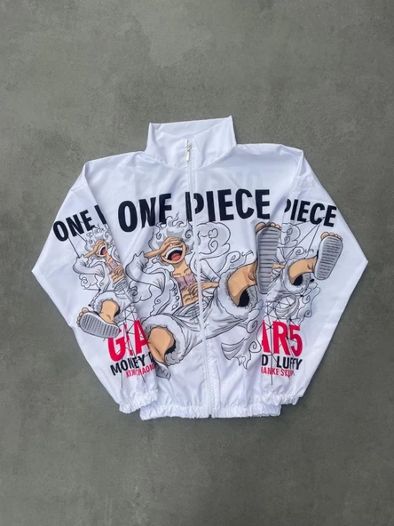 Unisex Fermuarlı Dijital Baskılı Rüzgarlik - Beyaz ürün görseli