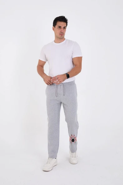 Oversize Üç İplik Baskılı Eşofman Pantolon - Gri - Resim 3