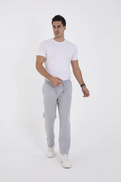 Unisex Üç İplik Basic Eşofman Özel Tasarım Pantolon - Gri - Resim 3