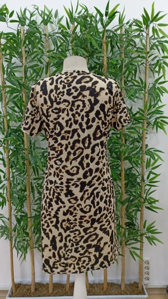 Kadın Kısa Kollu Bisiklet Yaka Dijital Baskılı Süprem Elbise - Resim 6