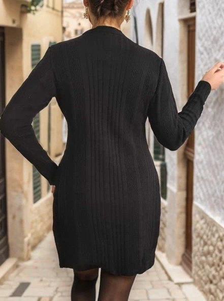 Kadın Uzun Kollu Bisiklet Yaka Iki Yandan Yırtmaç Detay Triko Bluz - Resim 6