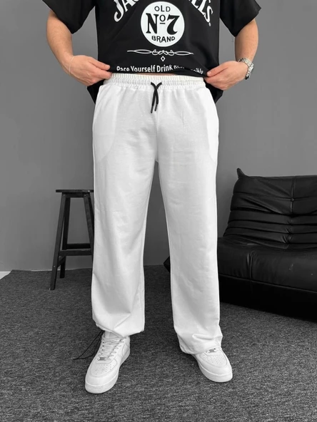 İki İplik Kumaş Baggy Alt Esofman - Beyaz ürün görseli