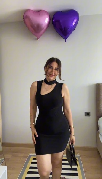 Kadın Asimetrik Yaka Sandy Kumaş Fırsat Ürün Diz Üstü Elbise ürün görseli