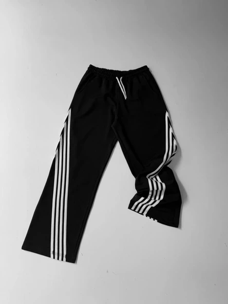 İki İplik Kumaş Şeritli Alt Esofman - Siyah - Resim 2