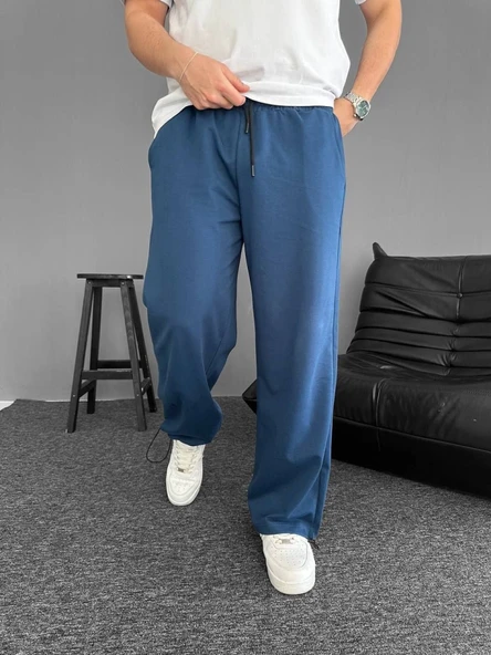 İki İplik Kumaş Baggy Alt Esofman - Turkuaz - Resim 2