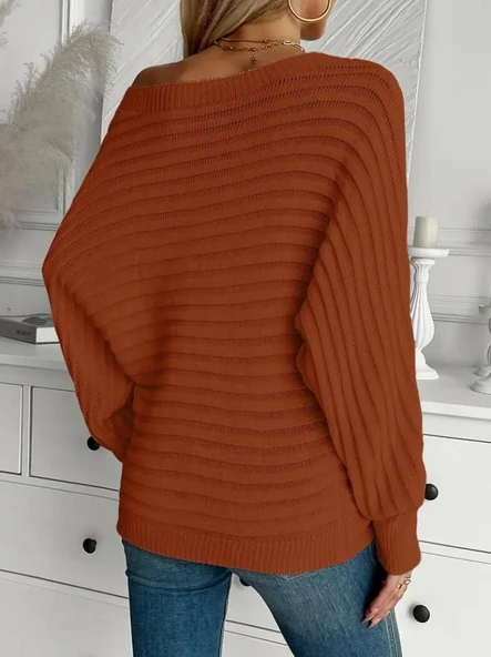 Kadın Uzun Kollu Tek Omuzu Açık Triko Bluz - Resim 2