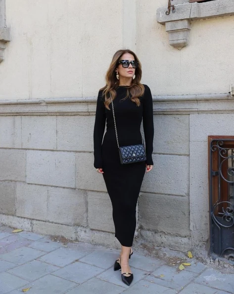 Kadın Uzun Kollu Yuvarlak Yaka Akrilik Elbise - Resim 4