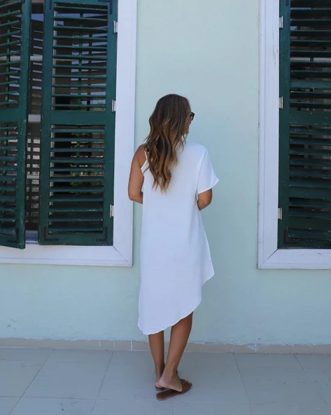 Kadın Tek Omuzu Açık Askılı Asimetrik Kesim Detaylı Bluz - Resim 3