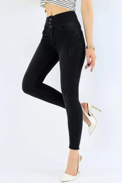 Yüksek Bel Likralı Jean Pantolon 90 Cm - 3