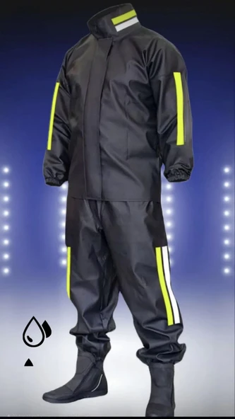 Tam Kalıp Motorcu Kurye Su Gecirmez Yağmurluk Takım - Siyah - Resim 4