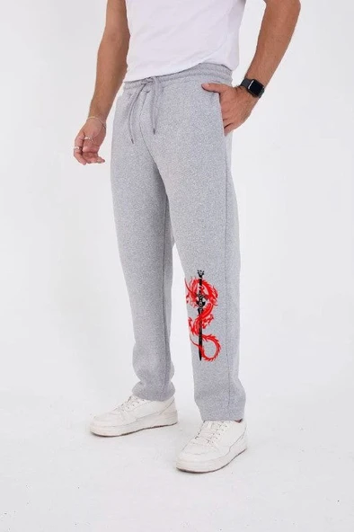 Kışlık Üç İplik Baskılı Eşofman Pantolon - Gri ürün görseli