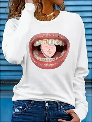 Kadın Uzun Kollu Bisiklet Yaka Baskılı Viskon Bluz ürün görseli