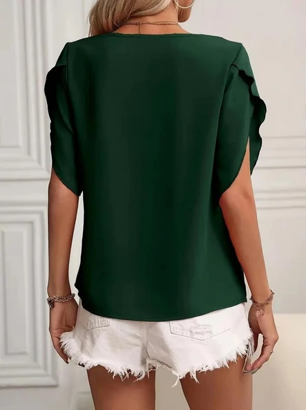 Kadın Kısa Kollu Yaka Ve Kol Detay Jesica Bluz - Resim 2