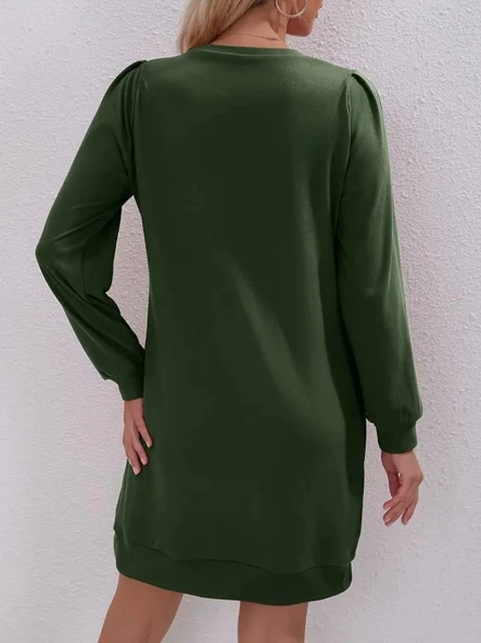 Kadın Uzun Kollu Bisiklet Yaka Iki Iplik Elbise - Resim 3