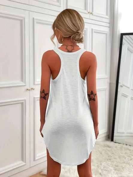 Kadın Kolsuz Halter Yaka Viskon Mini Elbise - Resim 5