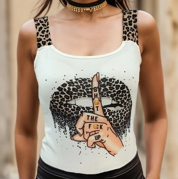 Kadın Leopar Askılı Leopar Baskılı Mikro Kumaş Bluz - Resim 7