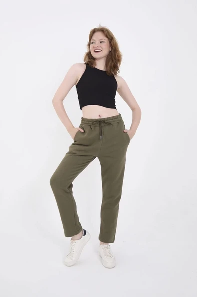 Unisex Üç İplik Basic Eşofman Pantolon - Hakİ - 2