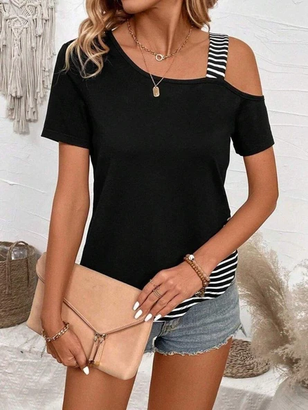 Kadın Kısa Kollu Omuzdan Askılı Viskon Bluz ürün görseli