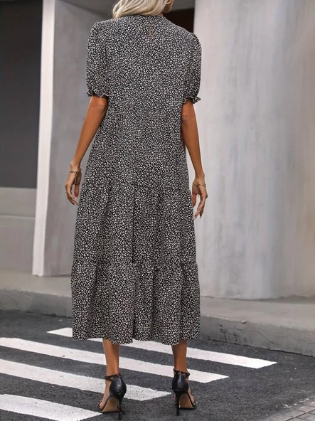 Kadın Mini Leopar Desen Midi üç Kat Elbise - Resim 2