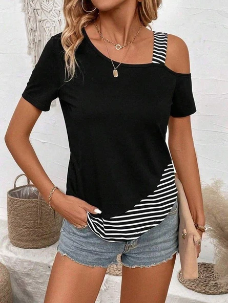 Kadın Kısa Kollu Omuzdan Askılı Viskon Bluz - Resim 6