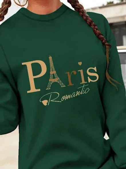 Kadın Uzun Kollu Bisiklet Yaka Yazılı Kısa Viskon Iki Iplik Elbise - Resim 2