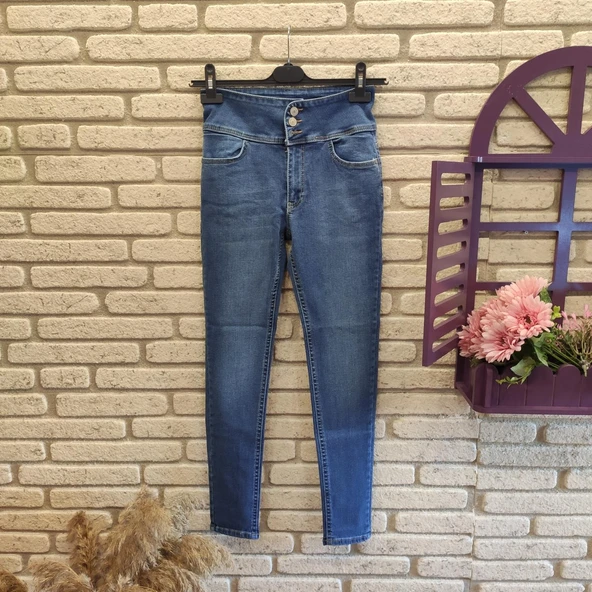 Yüksek Bel Likralı Jean Pantolon 90 Cm - 3