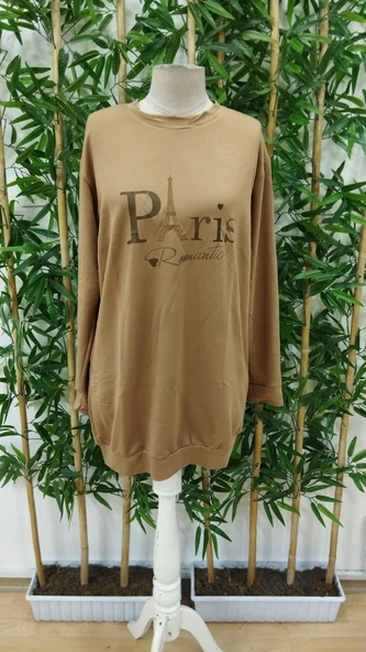 Kadın Uzun Kollu Bisiklet Yaka Yazılı Kısa Viskon Iki Iplik Elbise - Resim 4